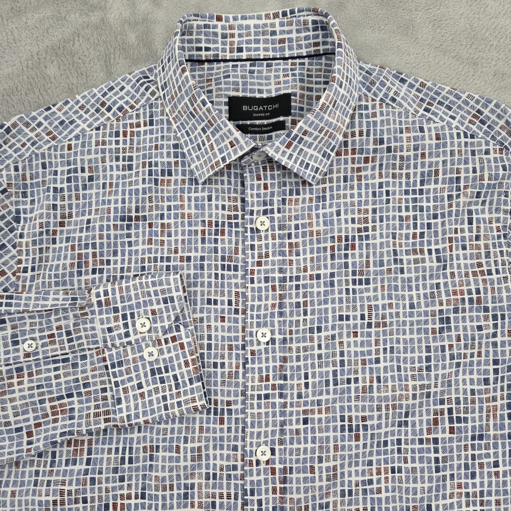 Bugatchi Shaped Fit Comfort Stretch Button Up Shirt Mens M Cobalt VS3172L21S